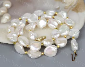 AAA Luster 18" 15mm Baroque white Reborn keshi pearls necklace 14K clasp c792 - Picture 1 of 5