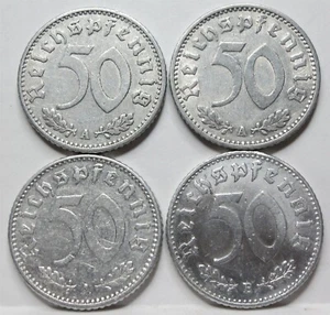 GERMANY 3rd Reich lot 4x 50 Reichspfennig 1935 1939 1940 1943 A B Swastika #A16 - Picture 1 of 6