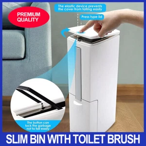 Slim Dustbin Bathroom Garbage Bin With Toilet Brush Lid Trash Can Waste Basket - Picture 1 of 8