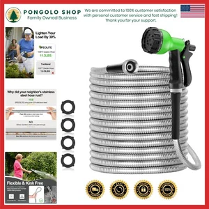 Flexible 100ft Stainless Steel Water Hose - Puncture Resistant & Lightweight - Picture 1 of 10