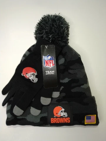 NWT Cleveland Browns NFL Black Camo Beanie & Glove Salute to Service Set NEW! Cover