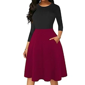 Oxiuly Damen Größe 2XL Kleid Neu Midi A-Linie mit Taschen Klassisch 3/4 Arm - Bild 1 von 11