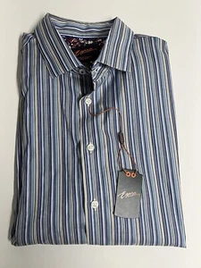 Egara Men Dress Shirt Blue Striped Slim Fit Non Iron Size XXL 100% Cotton New - Picture 1 of 8