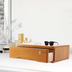 Wood Desktop Storage Box with Lockable Drawer Wooden Yellow Desktop Storage Box - Picture 1 of 14