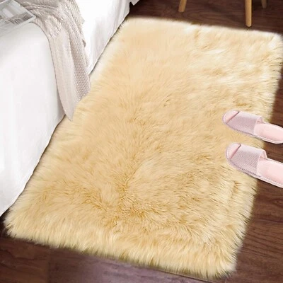 Soft Faux Fur Floor Rug, Non-Skid Back (20"x32" - Beige) Brand New in Package! - Image 1 of 3