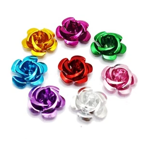 100 Mixed Color Aluminum Metal 5-petal Rose Flower Beads 15mm Finding - Picture 1 of 7