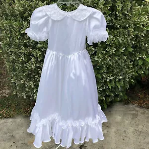 Abito formale vintage fatto a mano ragazza fiori taglia 5-6 perline raso matrimonio comunione - Foto 1 di 11