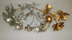 Lote ramo magnolias acero arreglo floral decorativo metal estaño mediados de siglo - Imagen 1 de 6