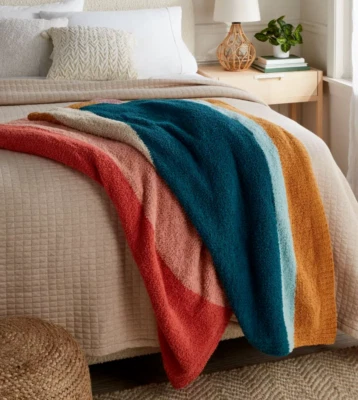 Acogedora manta de cama de chenilla Threshold KING 108" x 92" rayas coloridas nueva con etiquetas Foto 1 de 3