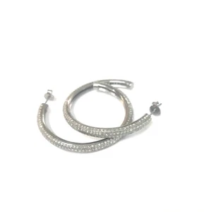 HANDMADE CREOLE EARRING Bali Hoop Pave Diamond Black Rhodium 40MM in 925 Silver - Picture 1 of 24