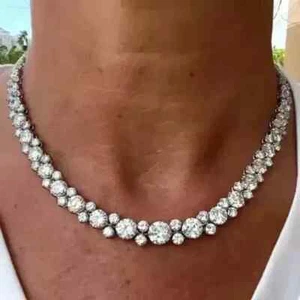 40Ct Round Cut Lab Created Diamond Women's Tennis Necklace 14K White Gold Plated - Picture 1 of 9