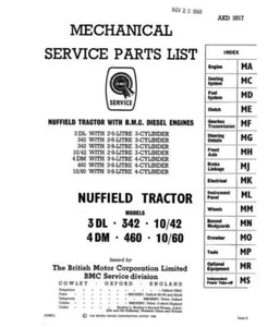 Nuffield 3DL 342 10/42 4DM 460 10/60 Tractor Parts Manual - Picture 1 of 8