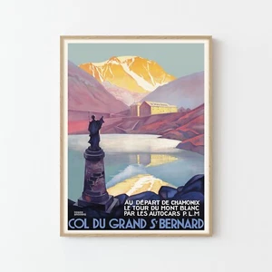 Poster da viaggio vintage Col du Grand St.Bernard stampa fine art | decorazione casa - Foto 1 di 6