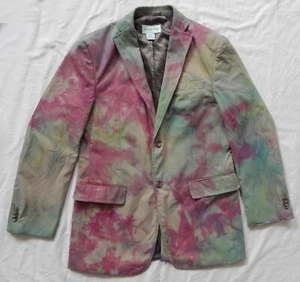 Tie Dye Pink Gray Rainbow Blazer Suit Jacket - Small Hand Made Cotton Sport Coat - Picture 1 of 6