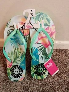Justice Girls Flowered Beach Flip Flops Sandals Size US 4-5 EU 37 NWT - Picture 1 of 5