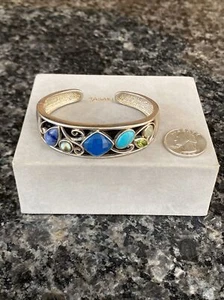 Designer Whitney Kelly Sterling Silver Peridot Turquoise Gemstone Cuff Bracelet - Picture 1 of 10