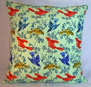 16" Throw Pillow Cover ~ Multicolored Birds on Green 16X16 Inch Cushion Cover - Picture 1 of 1