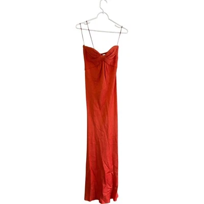 Oscar Dela Renta Long Silk Textured Orange Dress Womens Strapless Drape Front - Image 1 of 4