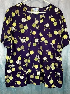 SB Scrubs Dark Purple Green Apples Print "An Apple A Day" Plus 3x - Picture 1 of 7