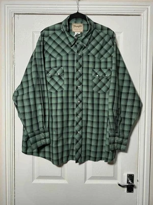 Wrangler Mens Western Pearl Snap Check Long Sleeve Shirt Size 3XL - Image 1 of 4