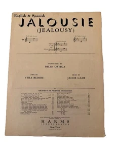 Vintage Noten - Jalousie (Jealousy) 1945 Jacob Gade Text Vera Bloom & Spanisch - Bild 1 von 7