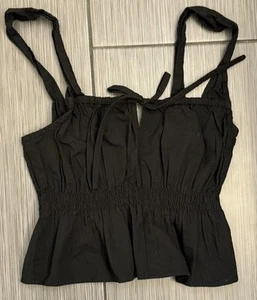 Madewell Women’s Smocked Tie-Front Tank Top Black Size 6 Textured Cropped - Picture 1 of 9