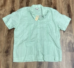 Camisa BOHIO 100 % Lino Guayabera 4 Bolsillos Manga Corta Verde Claro Talla XXXL - Imagen 1 de 9