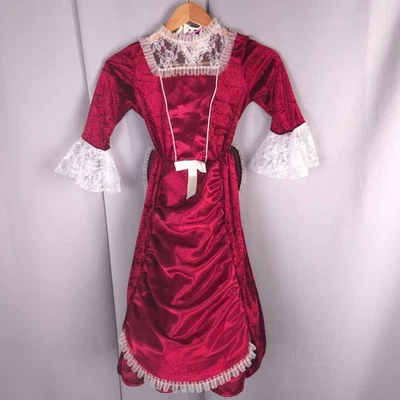 Girls Dress Red Velvet Victorian Princess Gown Hoop Skirt Bustle Holiday NEW - Image 1 of 4