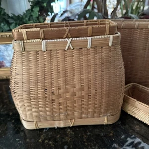 Antigua cesta tejida vintage creel pesca forrajeo ratán asiático chino - Imagen 1 de 13