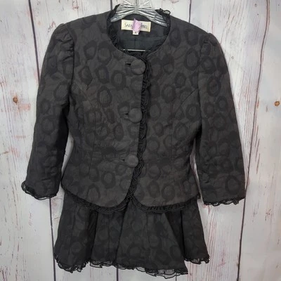 Chaqueta y falda Sara Campbell vintage negra 3/4 Sl forrada talla 4 ribete de encaje [CL] Foto 1 de 4