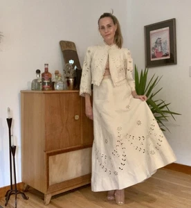 Edwardian 1900s Cotton Lawn Two Piece Set –Broderie Anglaise & Irish Crochet S/M - Picture 1 of 24