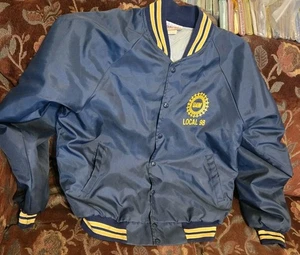 Vtg Autoworkers Union Jacket Large Blue Bomber Satin UAW Local 98 Indianapolis - Picture 1 of 5