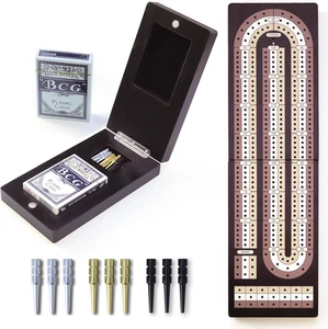 Cribbage Board Game Set - Wooden Foldable 3-Track Board with Magnetic Closure, 9 - Picture 1 of 7