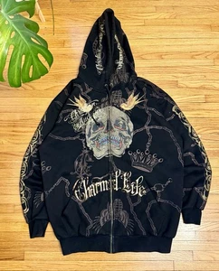 Sudadera con Capucha Cremallera Completa De Colección Y2K 2XL XXL Christian Audigier Ed Hardy Los Ángeles RARA - Imagen 1 de 10