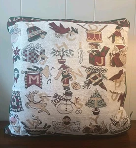 Vtg Tapestry Alphabet Christmas Accent Pillow Peggy Jo Ackley Riverdale USA - Picture 1 of 10