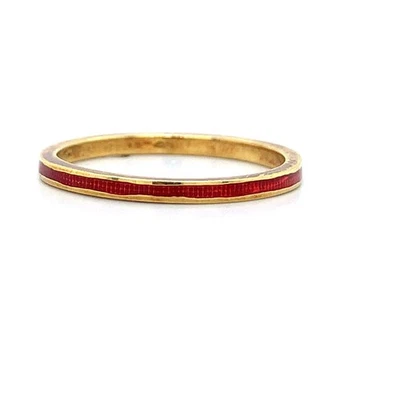 Anillo Hidalgo Oro Amarillo 18K Esmalte Rojo Eternidad Apilable Banda Fina Talla 7 Foto 1 de 4