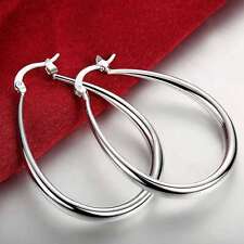 Fashion 925Sterling Solid Silver Jewelry Bright U Hoop Earrings For Women E080
