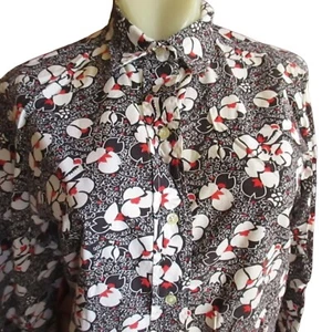 M Vintage Sears "Perma-Prest" Floral Button-Up Shirt Long Sleeve Black/White/Red - Picture 1 of 6