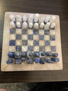 White Marble Chess set, Vintage Lapis Chess Board With Pieces, Cyber Monday Sale - Picture 1 of 4