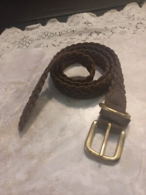 Ремень плетеный из натуральной коричневой кожи с латунной пряжкой Гватемала размер XL винтажный  - Изображение 1 из 4