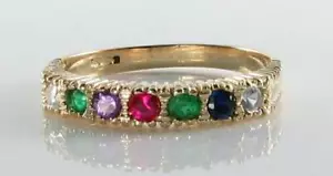 9K 9CT YELLOW GOLD DEAREST ART DECO INS ETERNITY BAND RING FREE RESIZE - Picture 1 of 5