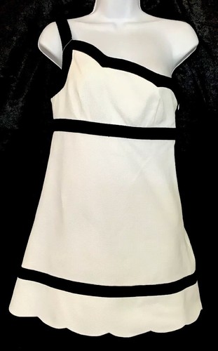 Abito Valentino bianco testurizzato 1 spalla nero orlo linea A misto cotone taglia 4