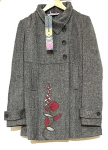 BNWT Smash Barcelona Bebop Wool Blend coat Brown Red White Floral Size M / L - Picture 1 of 4