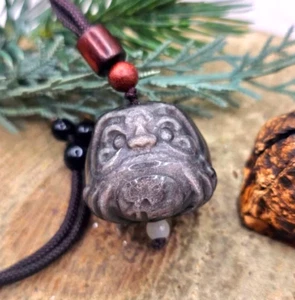 Nature Silver Obsidian Cat Eye Flash Daruma Doll Pendant Necklace - Picture 1 of 10
