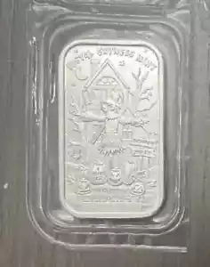 2022 PEM Halloween 1 Oz .999 Silver UFO Scarecrow T-Rex Postal Express Mint Bar - Picture 1 of 2