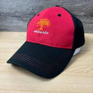 Mission Hills Hat Cap Fitted Mens S-M Red Black Logo Golf Casual - Picture 1 of 9