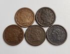 1845+-+1854+Braided+Hair+Large+Cent+5+Coin+Lot