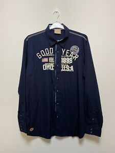 Goodyear Men's Navy Blue Big Logo Long Sleeve Shirts Size XXL