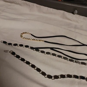 Lot Of 2 Belts Suede Rhinestones 66" Chain Silver Tone fish Hook Clasp 37" ---#9 - Picture 1 of 6