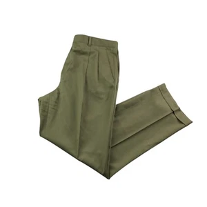 NEW Hickey Freeman Men’s Wool Pleated Pants Olive Green • Size 35x32 - Picture 1 of 8